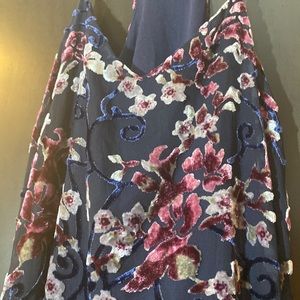 Navy and cherry blossom burnt velvet mini dress medium
